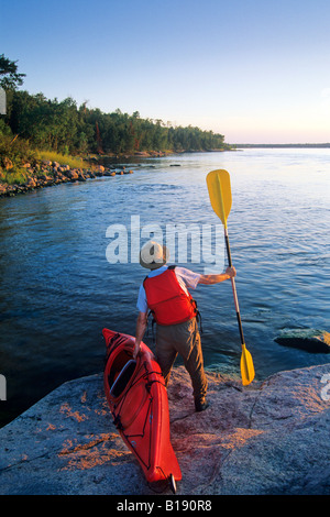 Kayaking, Nutimik Lake, Whiteshell Provincial Park, Manitoba, Canada. Stock Photo