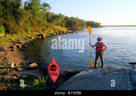 Kayaking, Nutimik Lake, Whiteshell Provincial Park, Manitoba, Canada. Stock Photo