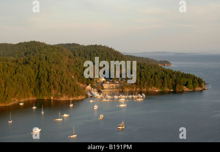 Aerial photos of Poets Cove Resort and Beaumont, Bedwell Harbour, South Pender Island, Gulf Islands National Park Reserve, Gulf Stock Photo