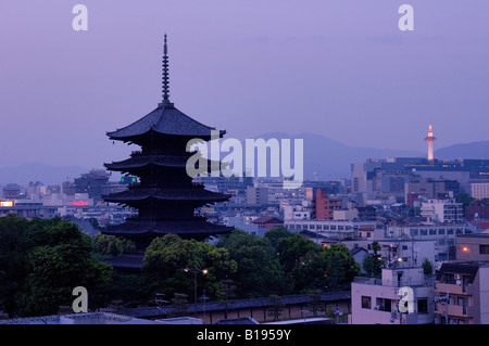 city skyline with Toji temple Kyoto Japan Stock Photo