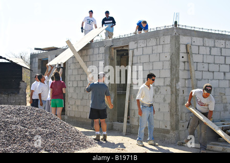 MEXICO La Paz Senior high church youth group summer missions trip construction project concrete block building Stock Photo