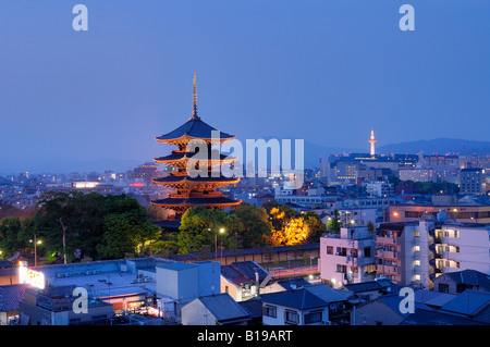 city skyline with Toji temple glowing in the evening Kyoto Japan Stock Photo