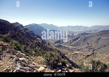 Oman, Western Hajar Mountains. West of the coastal areas lies the tableland of central Oman and the western Al Hajar Mountains. Stock Photo