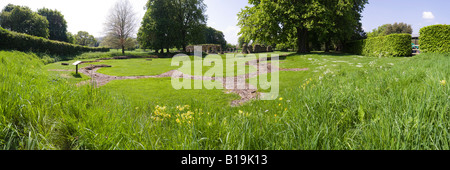 A panoramic view of the original site of the abbey church at Hailes Abbey on the Cotswolds near Winchcombe, Gloucestershire Stock Photo
