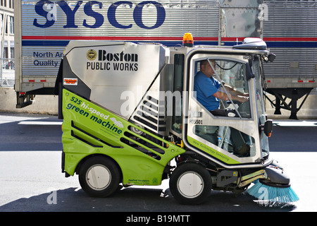 MASSACHUSETTS Boston Street sweeper on city thoroughfare Stock Photo