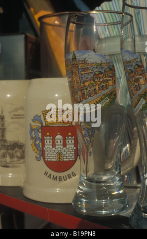 Traditional souvenirs in shop window, Hamburg, Germany Stock Photo