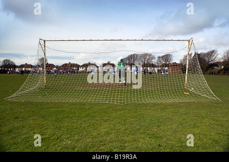 Football goal posts in a sports field in Sussex, UK Stock Photo