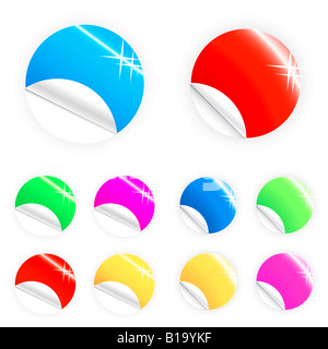 Vector illustration of colorful glossy retail stickers tags and buttons in different colors Two sets Stock Photo