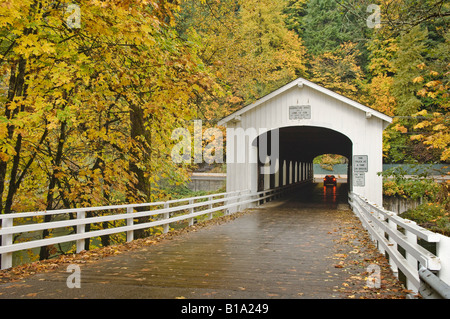 Goodpasture Covered Bridge on the McKenzie River Lane County Oregon Stock Photo