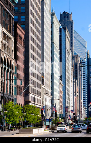 The 'building wall' is seen here in this view looking north down Michigan Ave early in the morning. Stock Photo