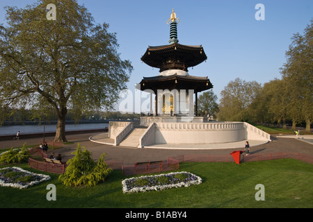 The London Peace Pagoda in battersea Park in the last hour of daylight Stock Photo