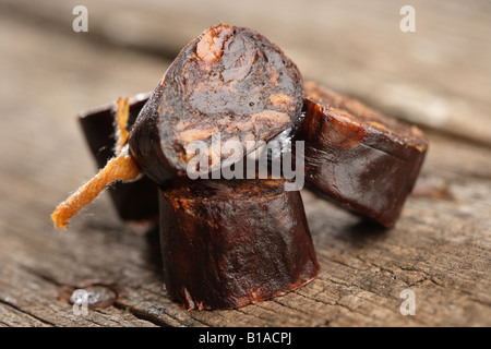 Sliced morcilla serrana (Iberian pork blood sausage) Stock Photo