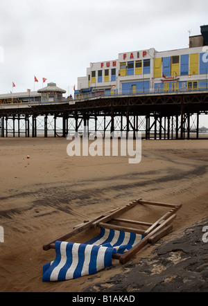 Deckchair on Blackpool Beach Stock Photo