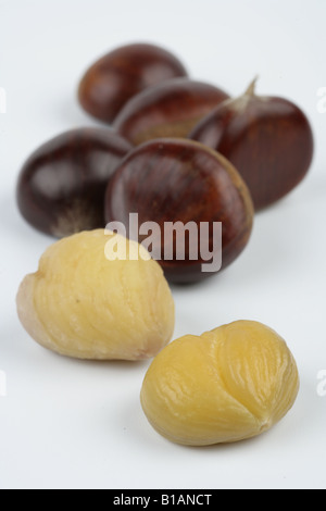 Blanched chestnuts on white background Stock Photo - Alamy