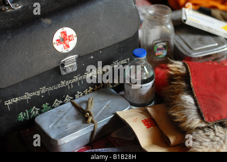 first-aid kit and medicine,close up Stock Photo