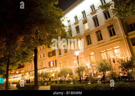 Switzerland, Basel, Hotel restaurant Krafft at night Stock Photo