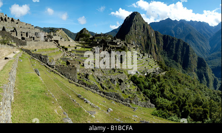 Panoramic view of Machu Picchu at sunrise. Stock Photo