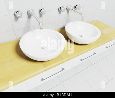 3D render of modern bathroom sinks Stock Photo