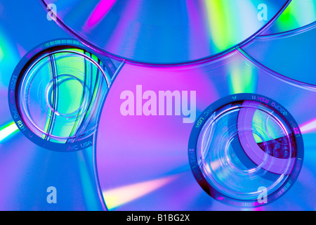 CD Rom data disks reflecting multi-colored light Stock Photo