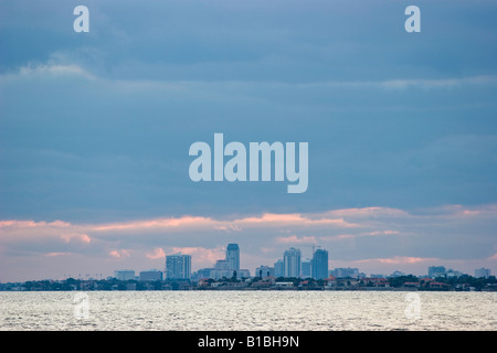 St. Petersburg Florida skyline across Old Tampa Bay from Tampa, Florida, USA Stock Photo