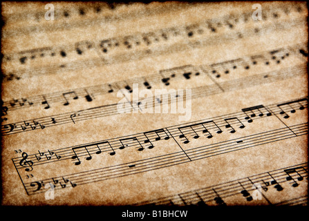 great image of musical notes on brown parchment paper Stock Photo