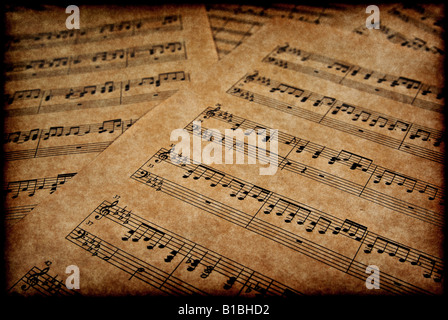 great image of musical notes on brown parchment paper Stock Photo