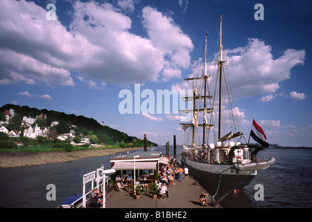 May 11, 2008 - Dutch barquentine Atlantis at Blankenese ferry pier in the German city of Hamburg. Stock Photo