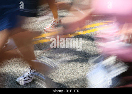 Runners legs at the 2008 Boston Marathon, motion blurred. 21 April, 2008, Hopkinton. Massachusetts Stock Photo