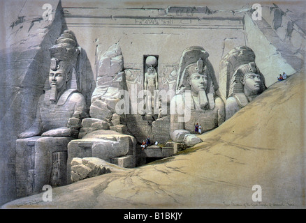 Front elevation of the Great Temple of Aboosimble Nubia 1839 (original site) Stock Photo