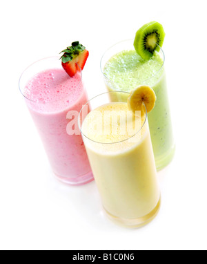 Various fruit smoothies isolated on white background Stock Photo