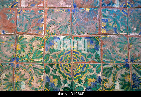 The Oratorio del Rosario di Santa Zita, Palermo, Sicily, Italy. Late medieval painted terracotta floor tiles Stock Photo