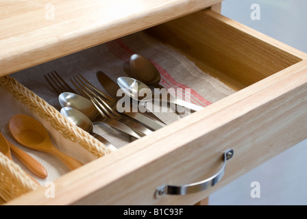 Cutlery in drawer Stock Photo