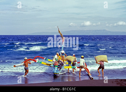 Outrigger boat 0707 Klungkung Bali Indonesia Stock Photo