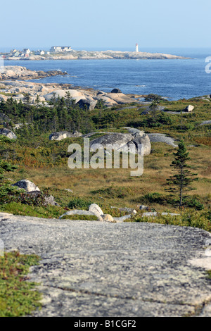 Peggy's Peggys Point Cove Nova Scotia Canada showing the lighthouse and geology Stock Photo