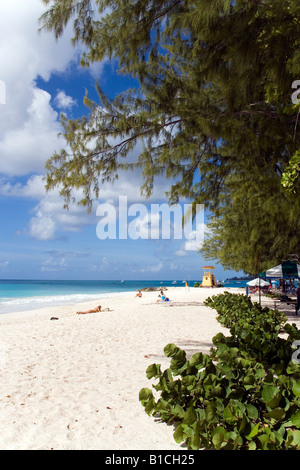 People sunbathing at Miami Beach Oistins Barbados Caribbean Stock Photo