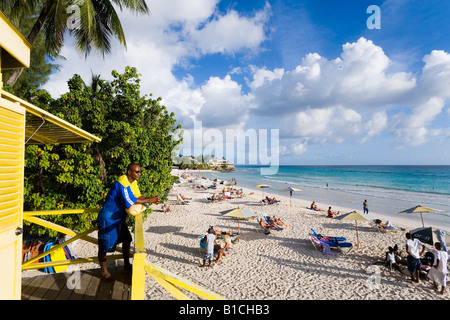 Lifequard observing Accra Beach Rockley Barbados Caribbean Stock Photo