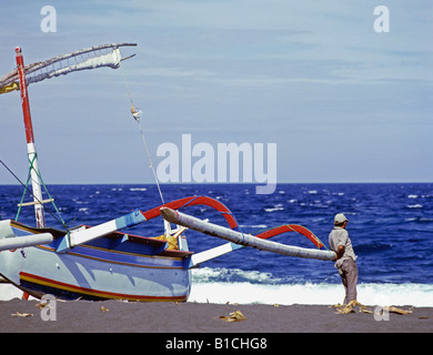 Outrigger boat 0706 Klungkung Bali Indonesia Stock Photo