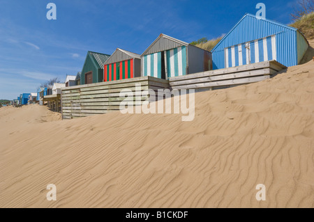 Multicoloured beach hut in the dunes Abersoch Llyn Peninsula Gwynedd North Wales UK GB EU Europe Stock Photo