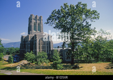 A view of the West Point Chapel on the campus of the United States West Point Military Academy in the Hudson Valley Stock Photo