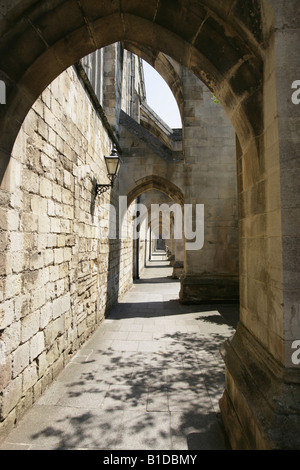 City of Winchester, England. Winchester Cathedral south wall buttress and walkway. Stock Photo