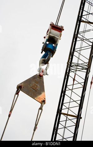 Crane rigging with block and tackle Stock Photo