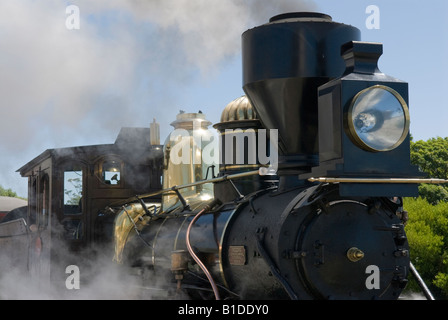 Restored steam train in the historic district of the port of Oamaru, North Otago, New Zealands South Island Stock Photo