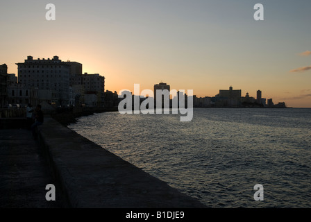 Sunset on the Malecón, Havana Stock Photo