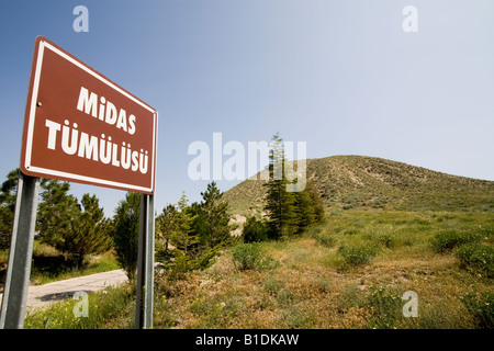 The mound of King Midas Tomb at the capital of ancient Phyrgia, Gordion, Yassihoyuk, Turkey Stock Photo