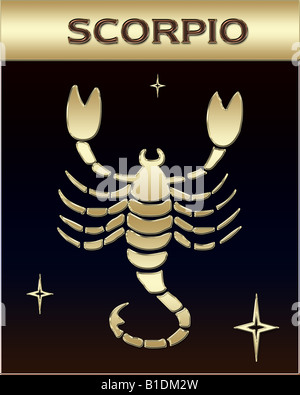 Golden Zodiac sign illustration with name Stock Photo