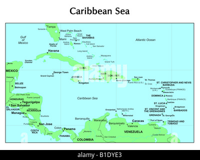 Caribbean Sea map Stock Photo