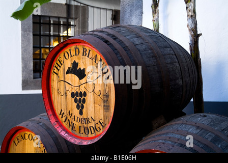 dh Adegas de Sao Francisco FUNCHAL MADEIRA Madeira wine barrels in monastery courtyard old blandy cask barrel lodge winemaker museum Stock Photo