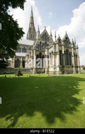 City of Salisbury, England. Northern facade of Salisbury Cathedral, Cathedral Church of the Blessed Virgin Mary in Salisbury. Stock Photo