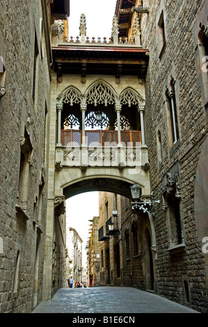 A Medieval Bridge over Carrer del Bisbe in the Barri Goti, Barcelona Stock Photo