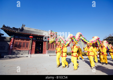 China Beijing Beiputuo temple and film studio Chinese New Year Spring Festival Dragon Dance performers Stock Photo